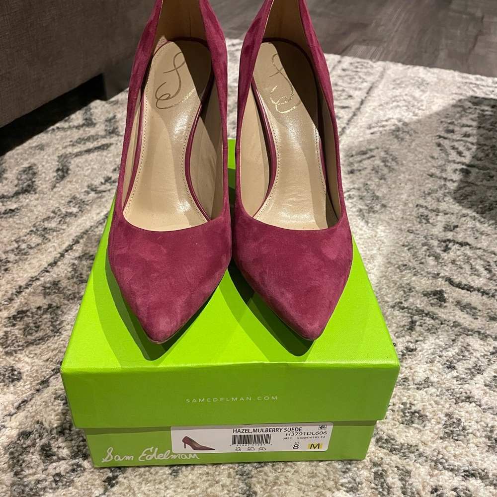Sam Edelman Purple Suede Heels Stiletto Pointed Toe